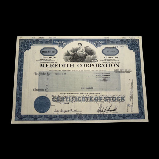 Meredith Corporation Stock Certificate from 1980 - Media Company