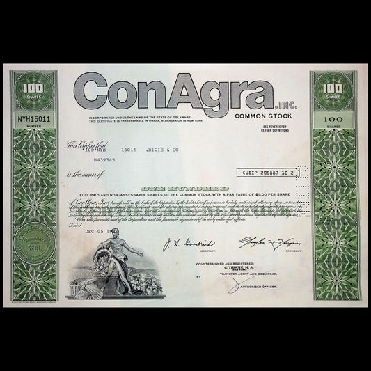 ConAgra Inc Stock Certificate from 1970s to 1980s