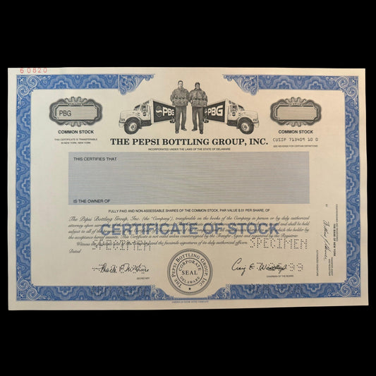 Pepsi Bottling Group, Inc. Stock Certificate Specimen from 1999