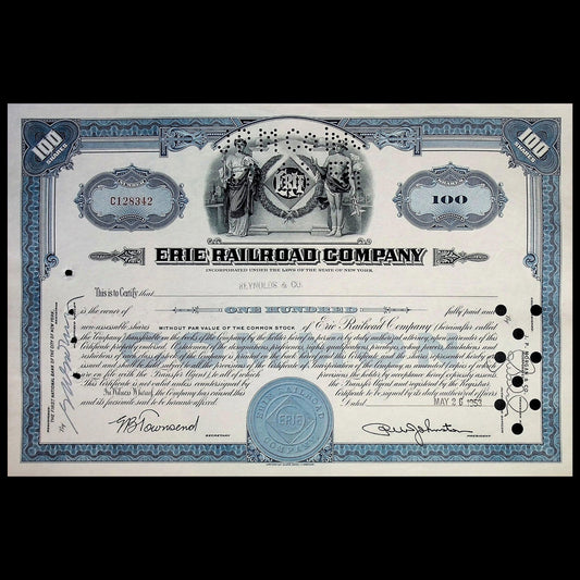 Erie Railroad Stock Certificate from 1950s