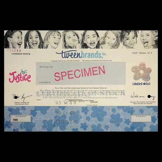 Tween Brands Inc (Limited too) Stock Certificate Specimen from 2006