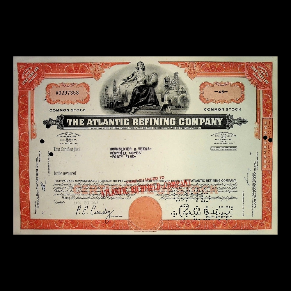 The Atlantic Refining Company (now BP) Stock Certificate from 1960s