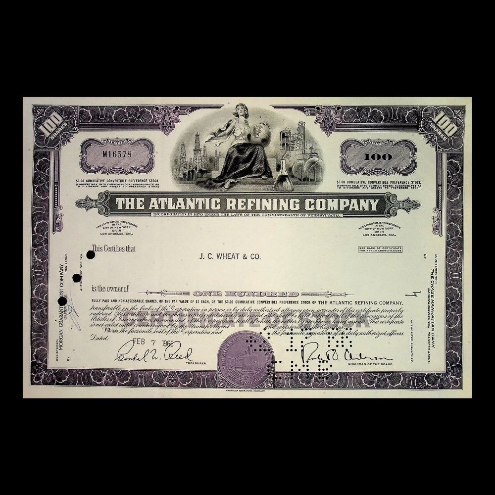 The Atlantic Refining Company (now BP) Stock Certificate from 1960s