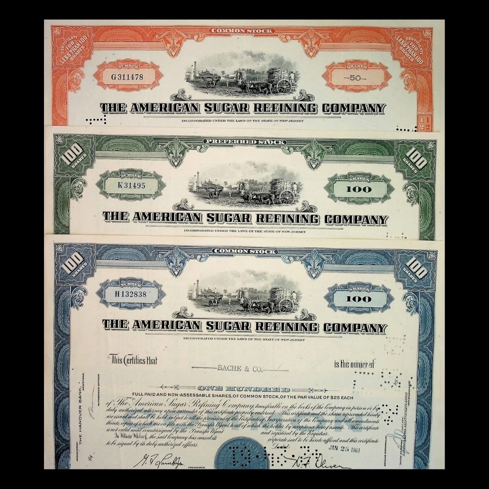 American Sugar Refining (Domino Sugar) Company Stock Certificate from 1950 - 1960s