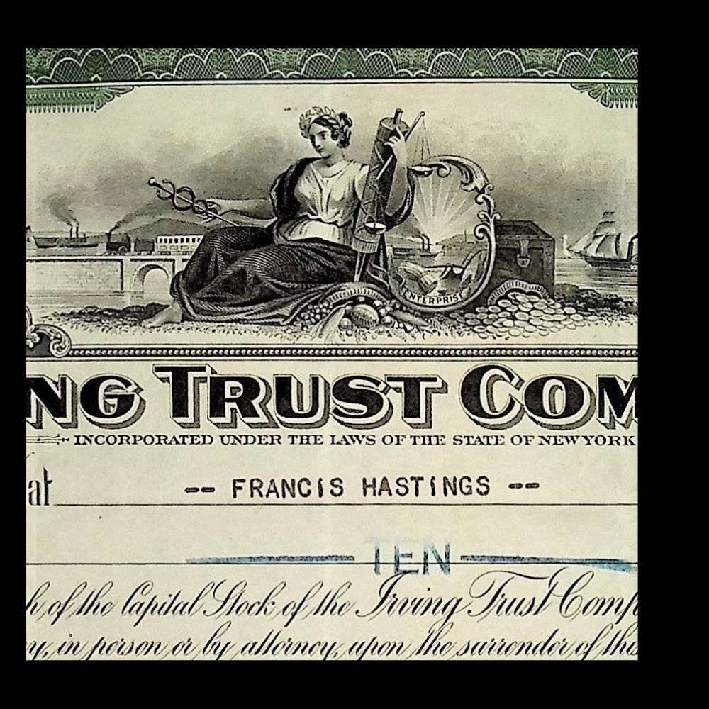 Irving Trust Company (now BNY Melon) Stock Certificate from 1930s