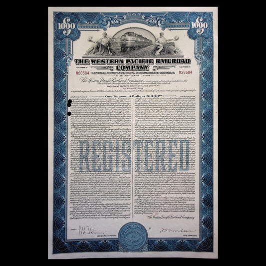 The Western Pacific Railroad Company Bond Certificate from 1947