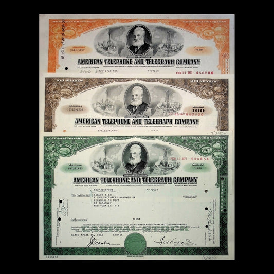 American Telephone & Telegraph - AT&T Stock Certificate feat Alexander Graham Bell from 1960s