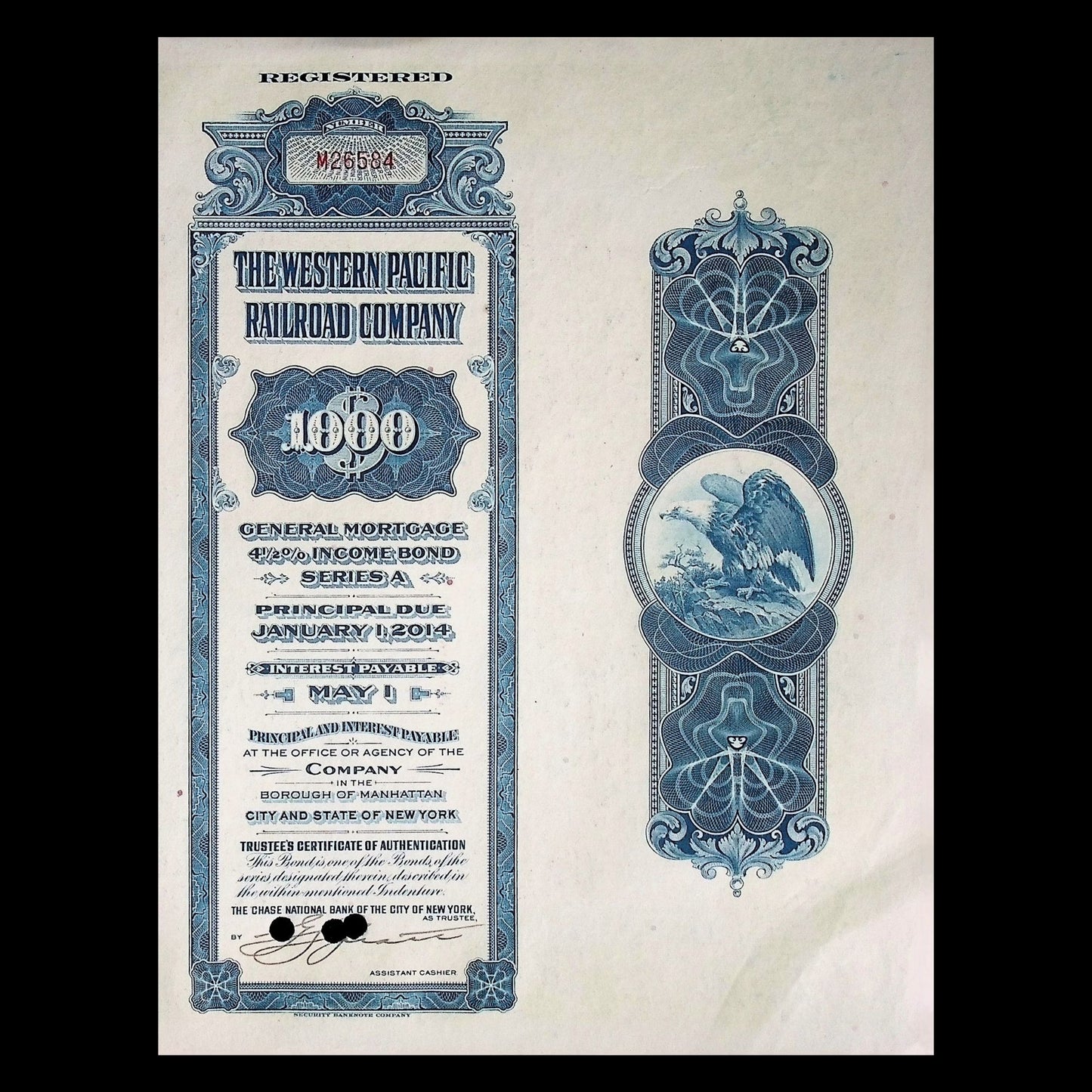 The Western Pacific Railroad Company Bond Certificate from 1947