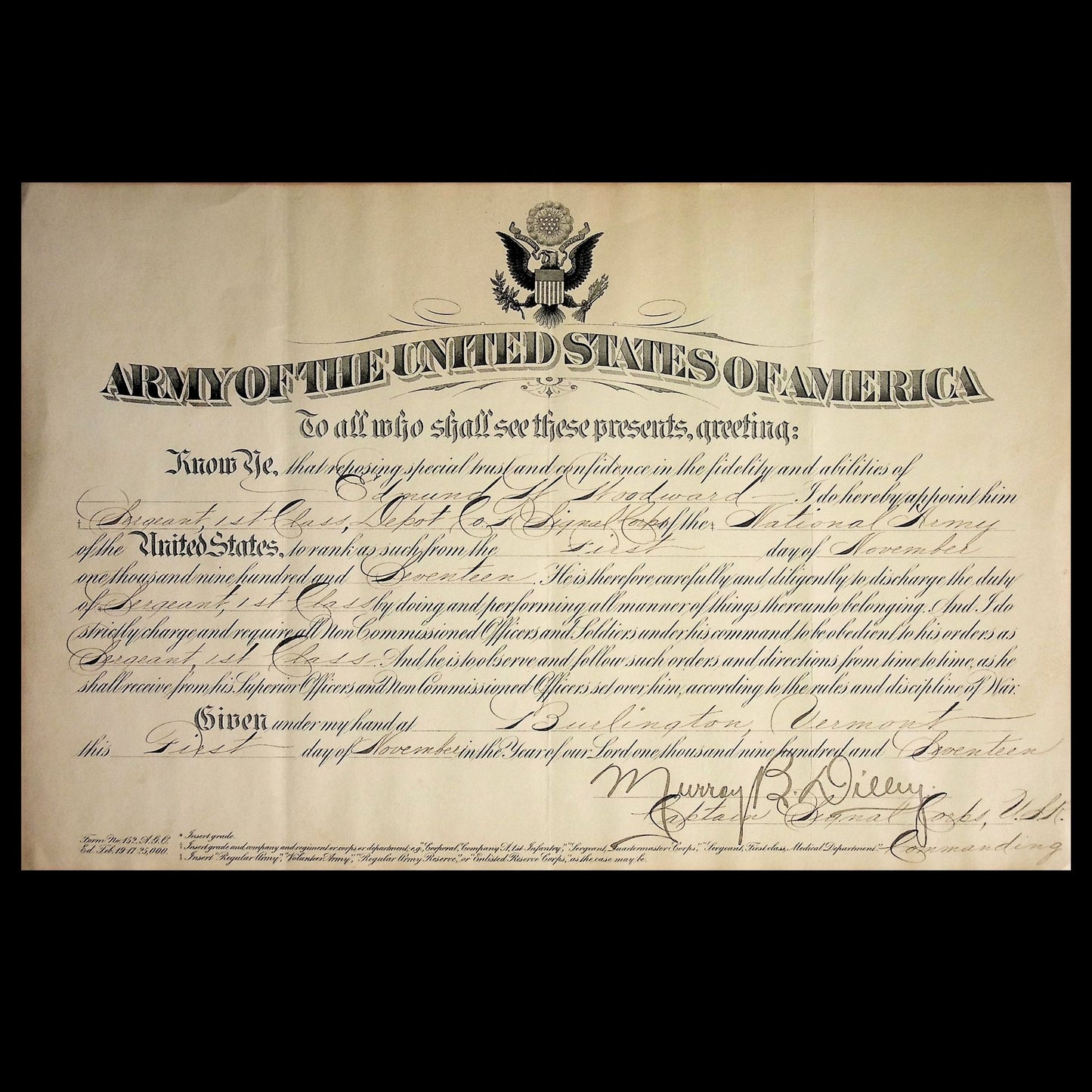 US Army Promotion Warrant from 1917 (World War 1)