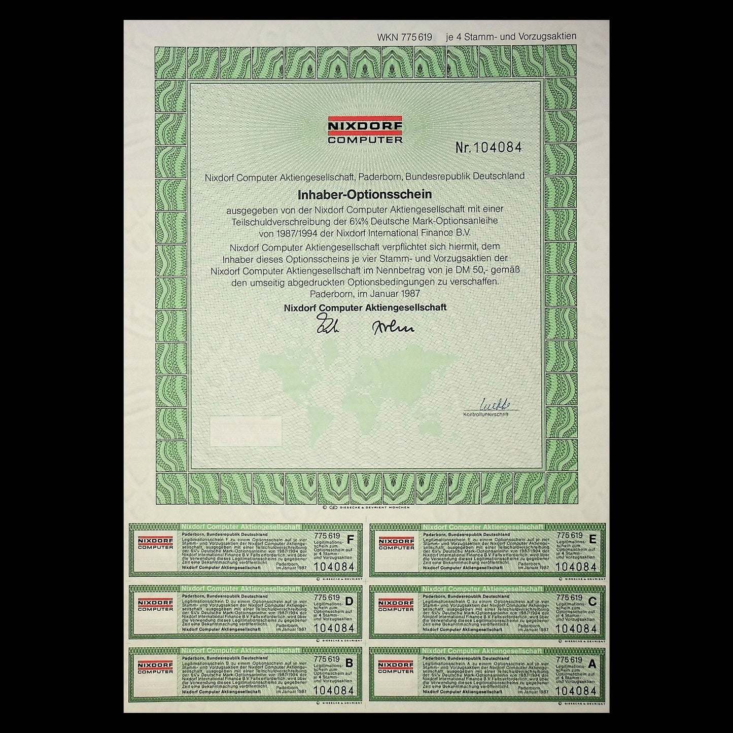 自 1987 年起,Nixdorf 计算机保修证书(德语)