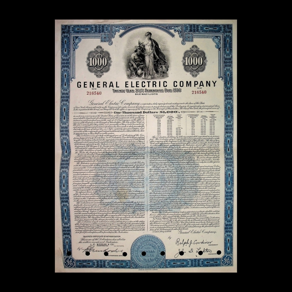 General Electric Bond Certificate from 1956 ($1,000, Blue)