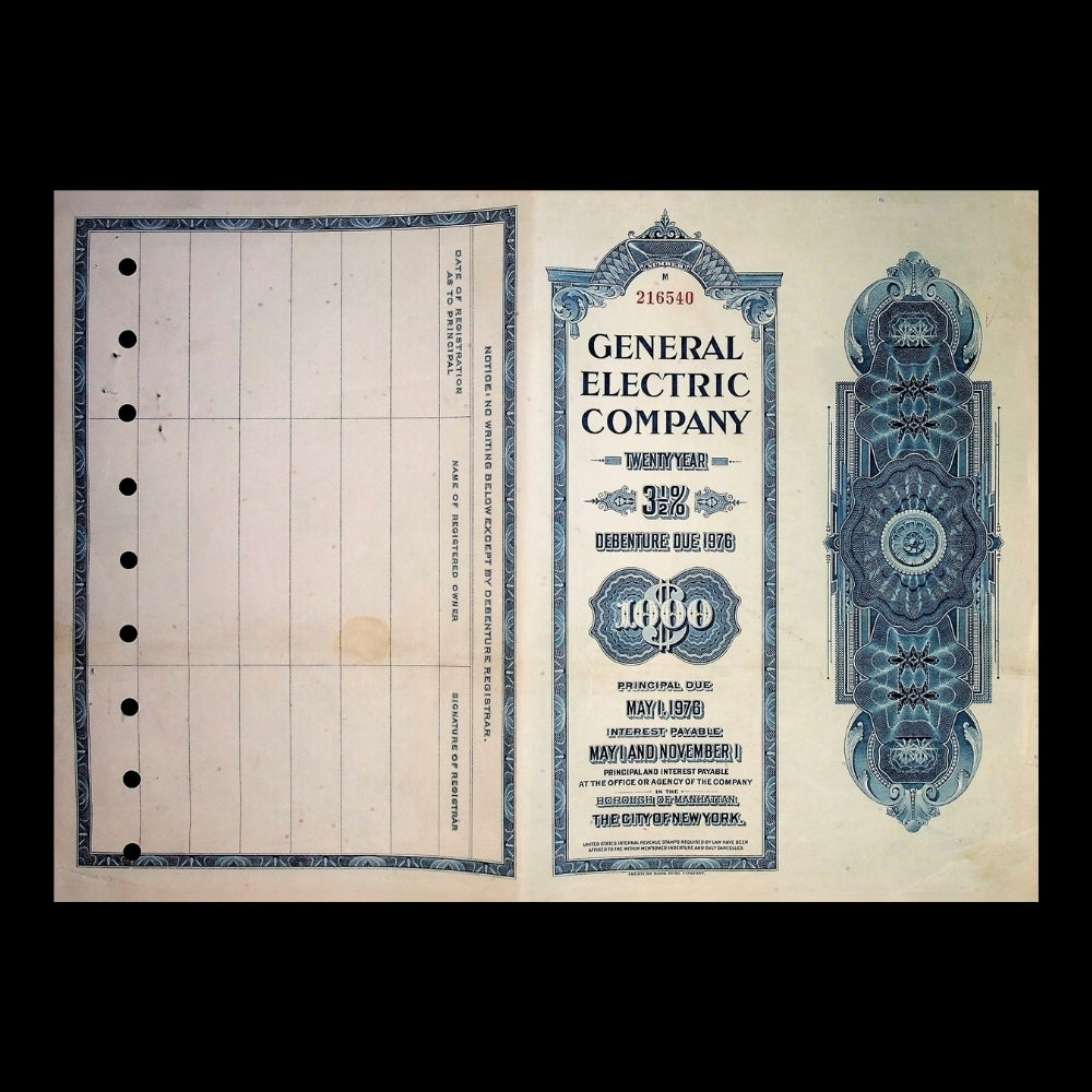 General Electric Bond Certificate from 1956 ($1,000, Blue)