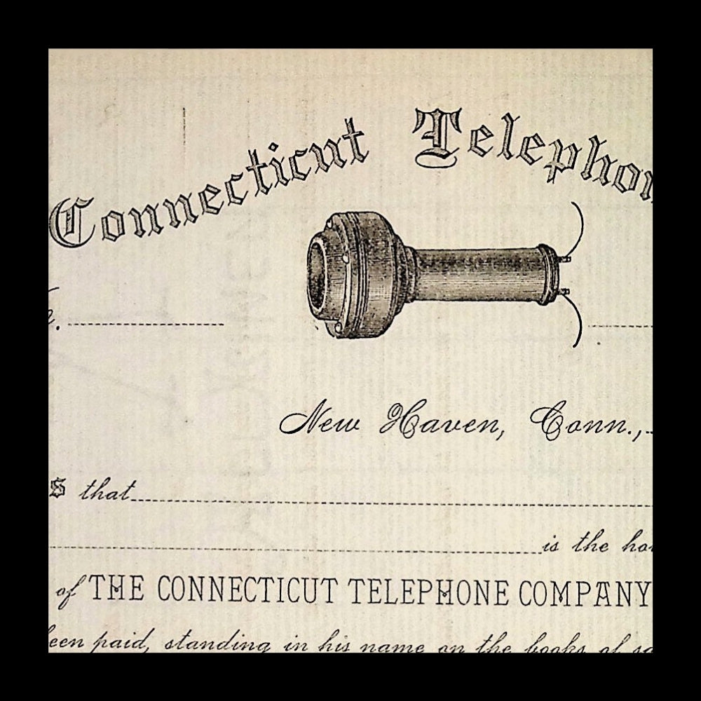 Connecticut Telephone Company Unissued Stock Certificate from 1890s