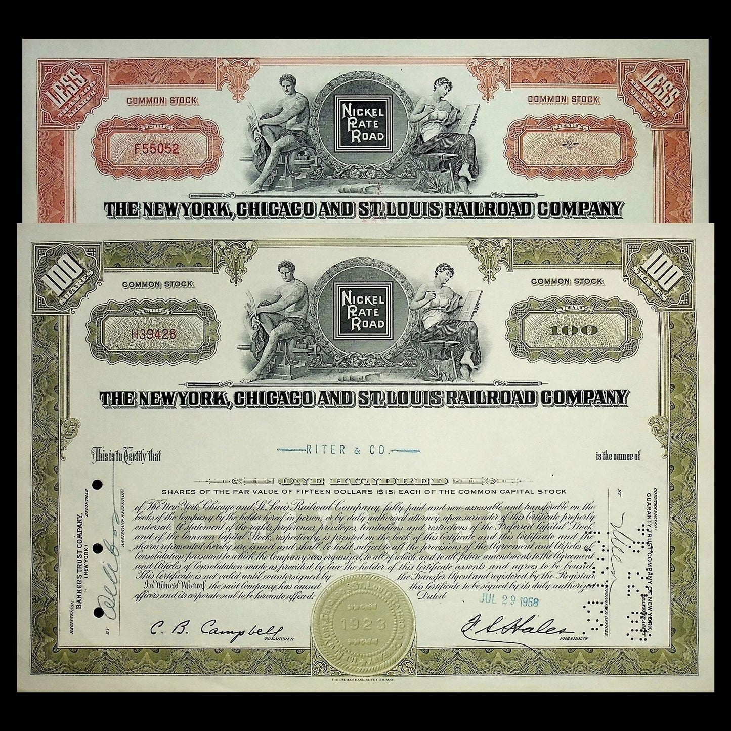New York, Chicago and St. Louis Railroad Company Stock Certificate from 1950s