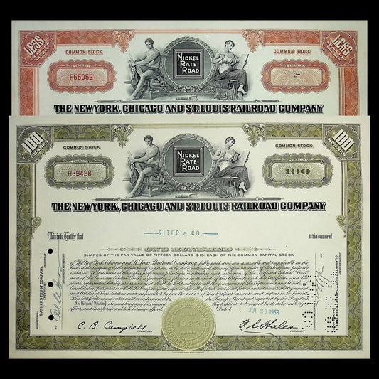 New York, Chicago and St. Louis Railroad Company Stock Certificate from 1950s