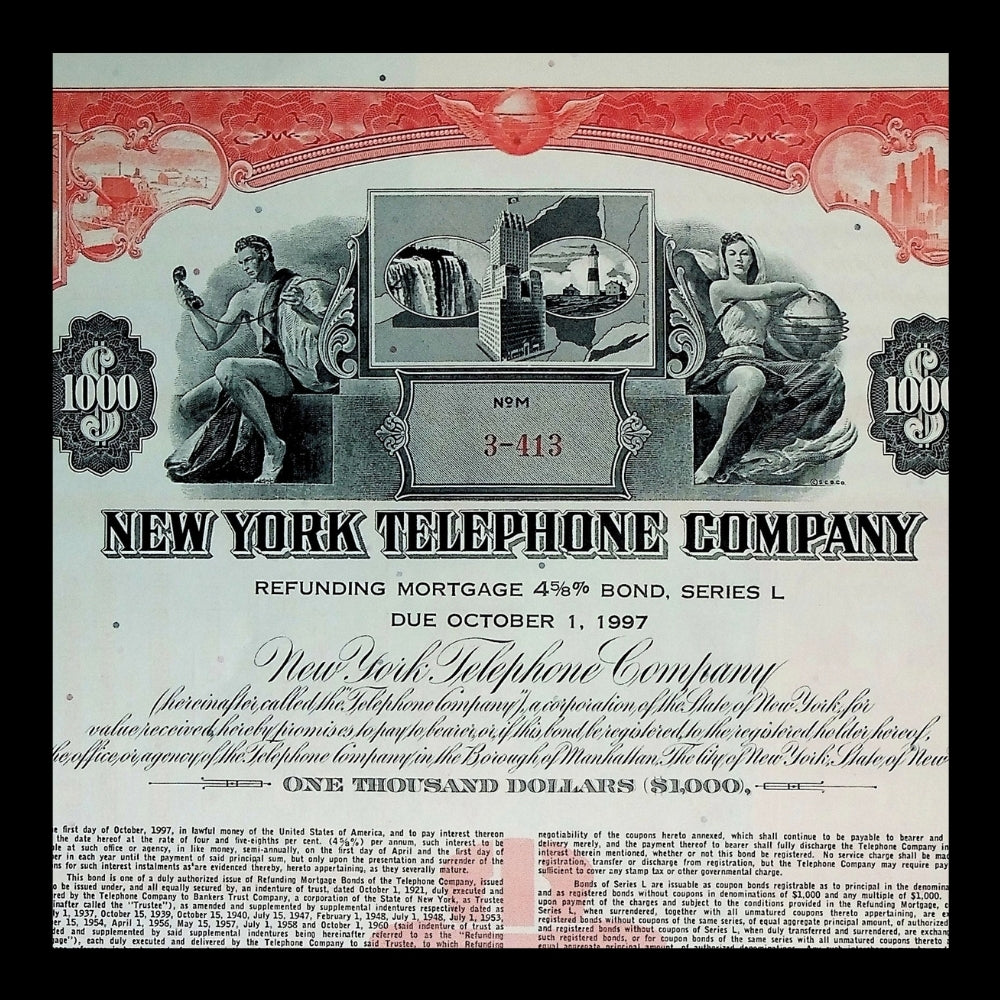 New York Telephone Company Bond Certificate from 1960 with coupons