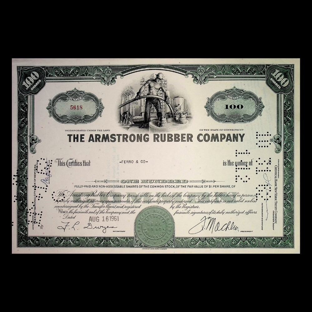 Armstrong Rubber Company Stock Certificate from 1960s