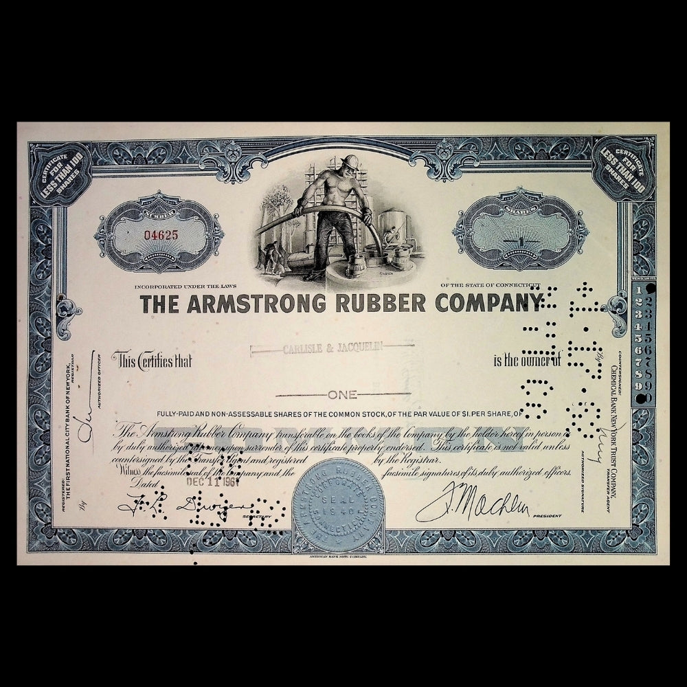 Armstrong Rubber Company Stock Certificate from 1960s