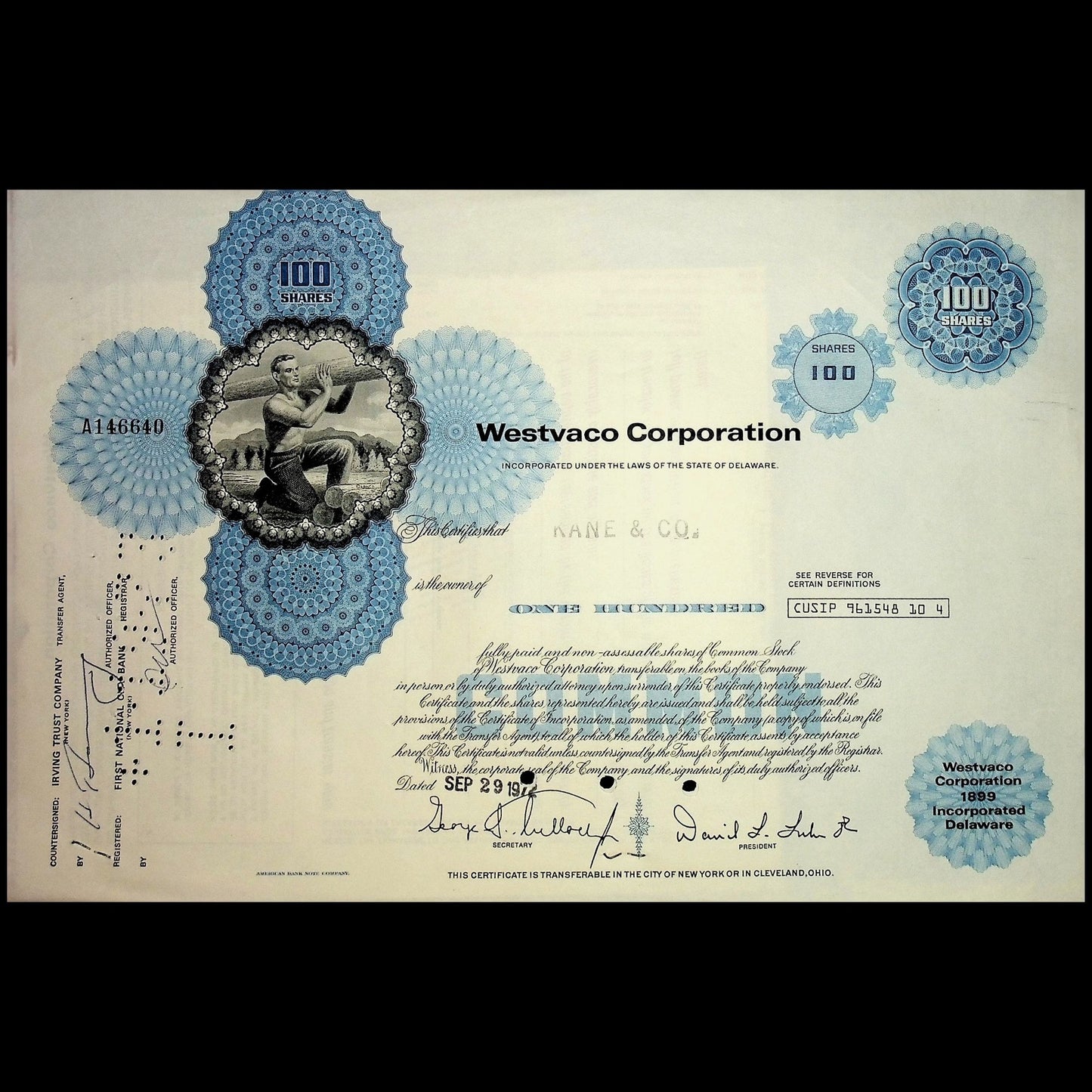 Westvaco 公司 1972 年股票证书