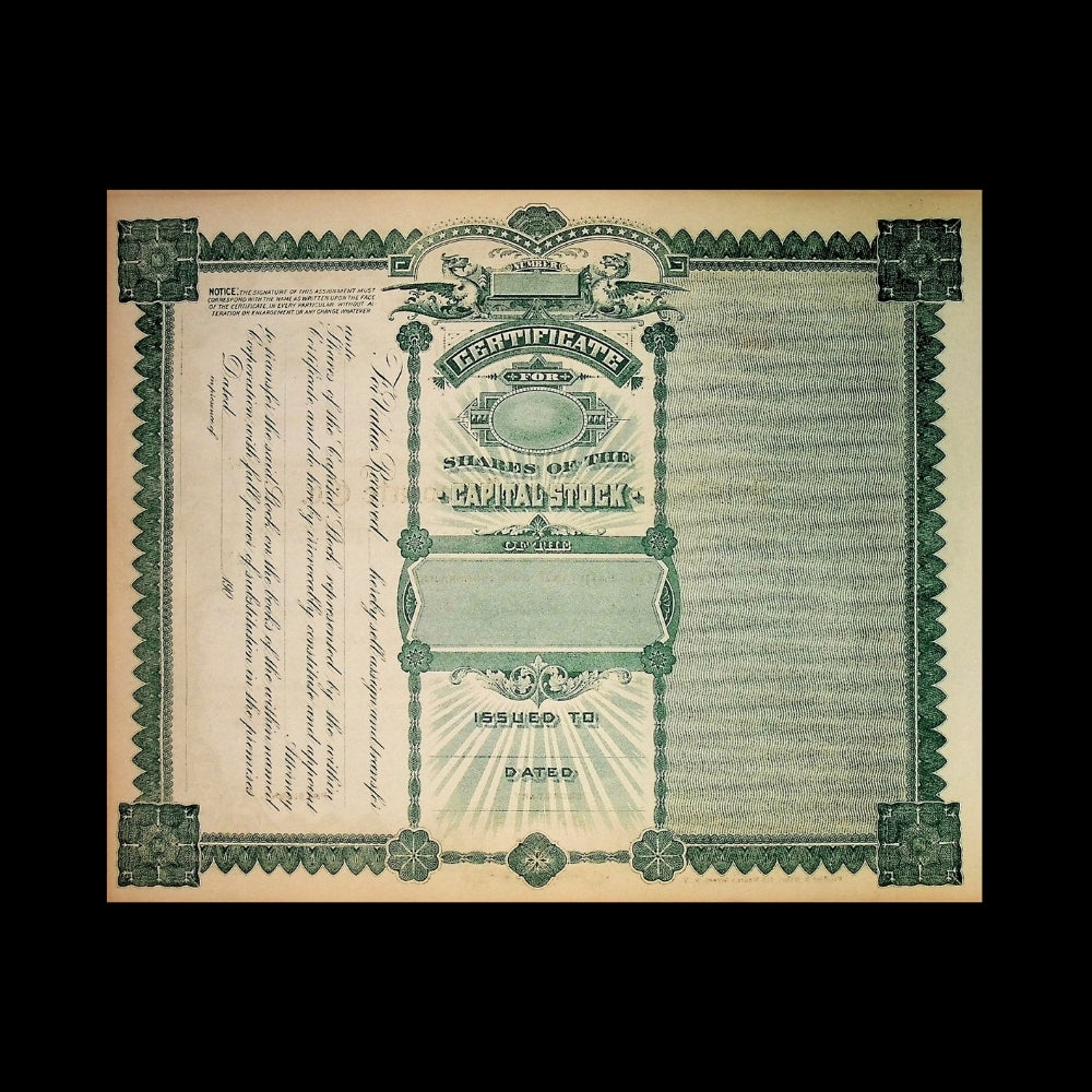 Irish American Advocate Company Unissued Stock Certificate from 1910s