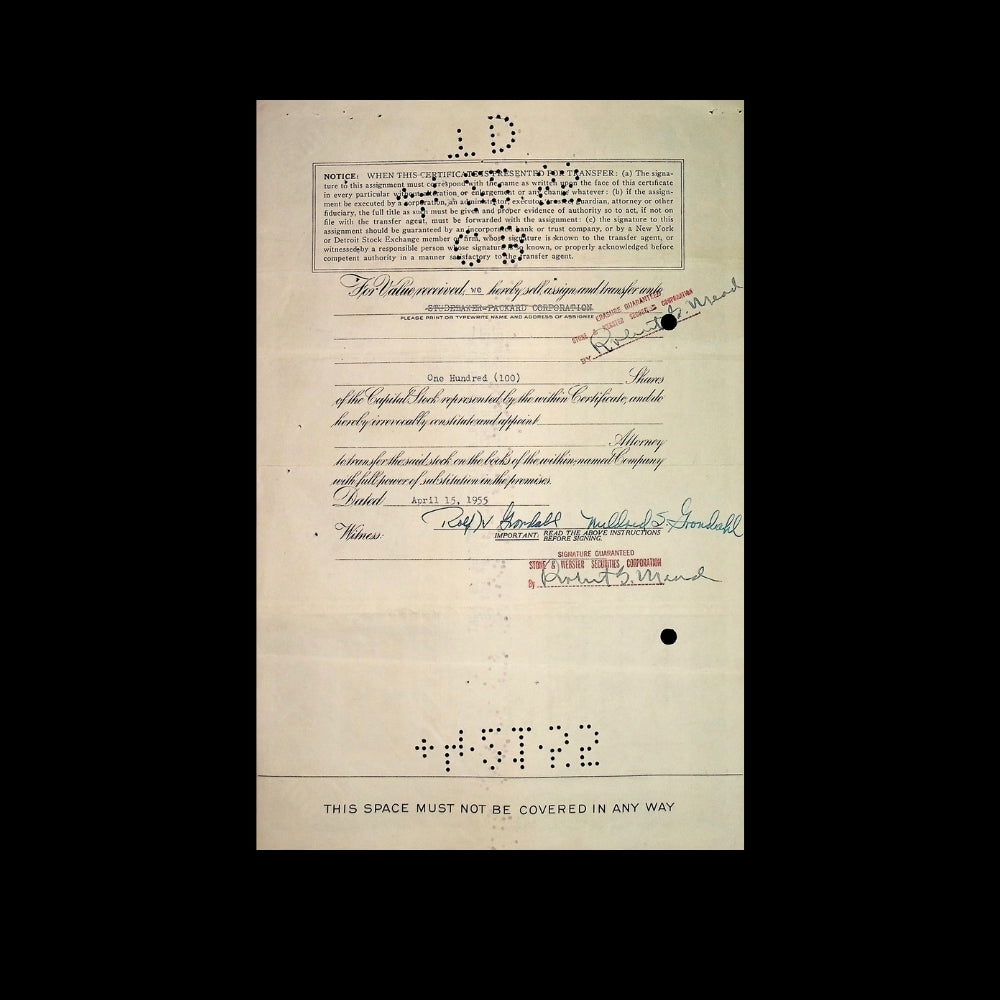 Packard Motor Car Company Stock Certificate from 1940s
