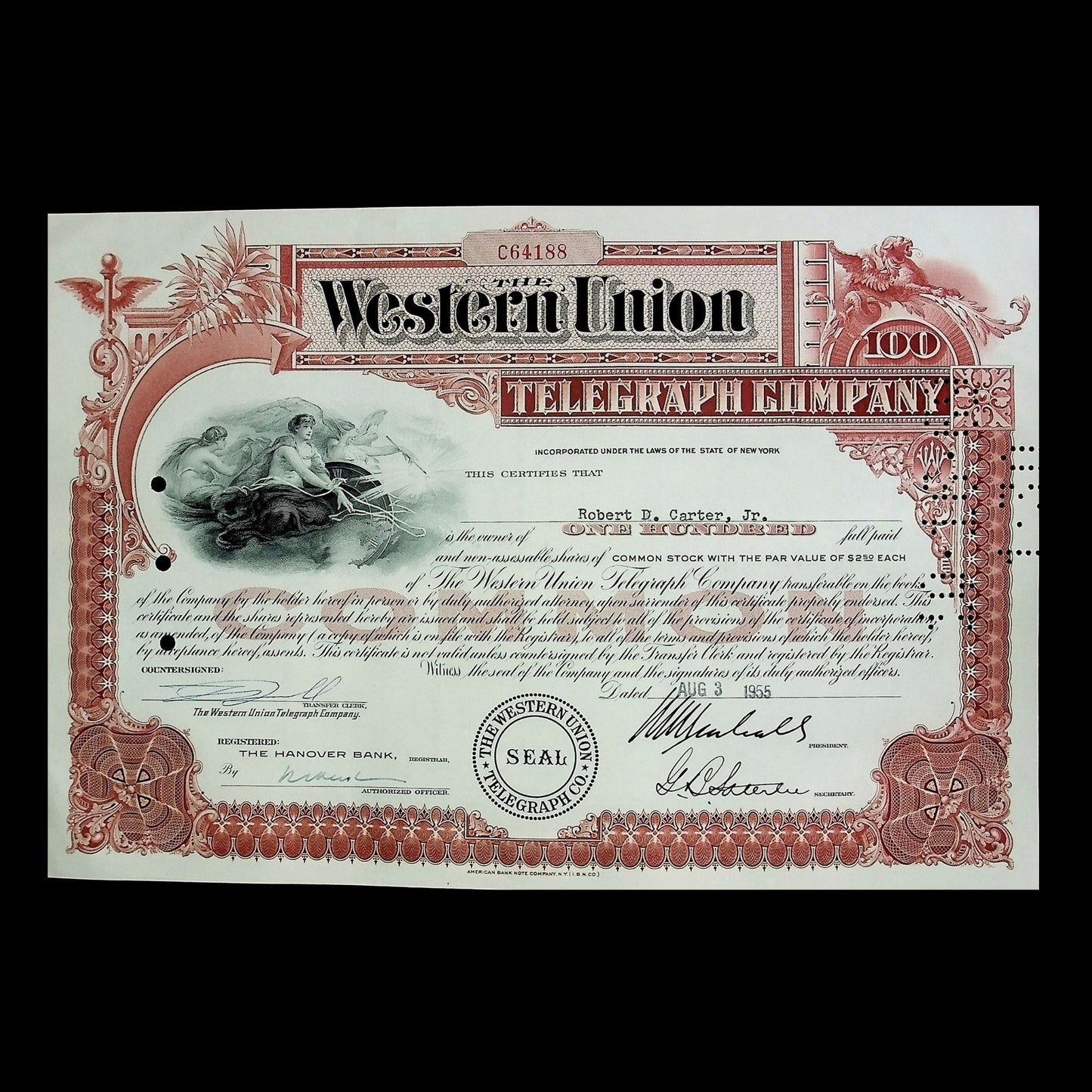 The Western Union Telegraph Company Stock Certificate from 1963