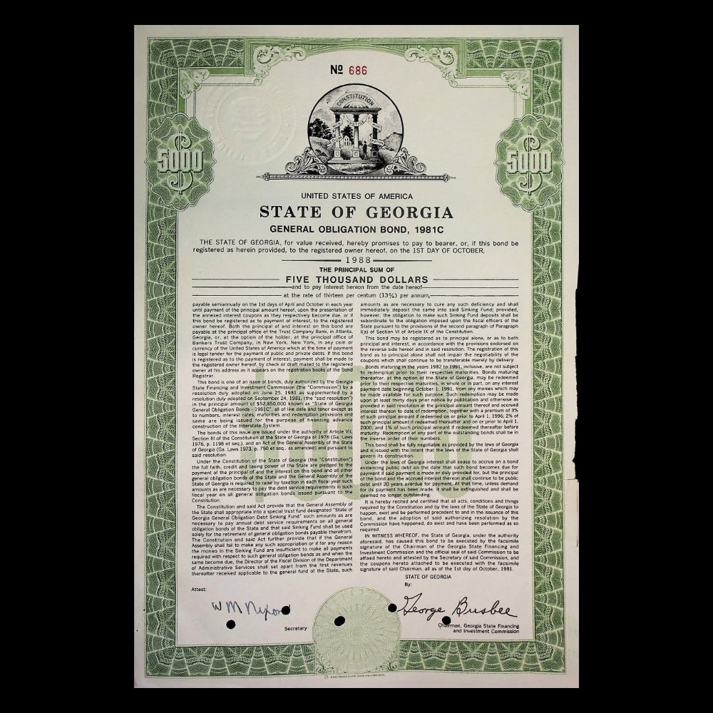 State of Georgia General Obligation Bond from 1981
