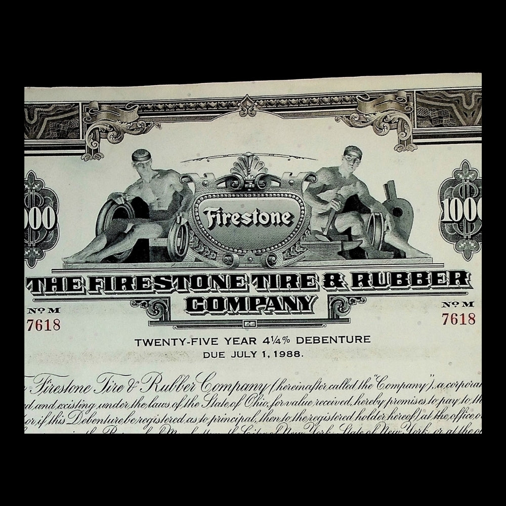 Firestone Tire & Rubber Company Bond Certificate from 1963 with coupons
