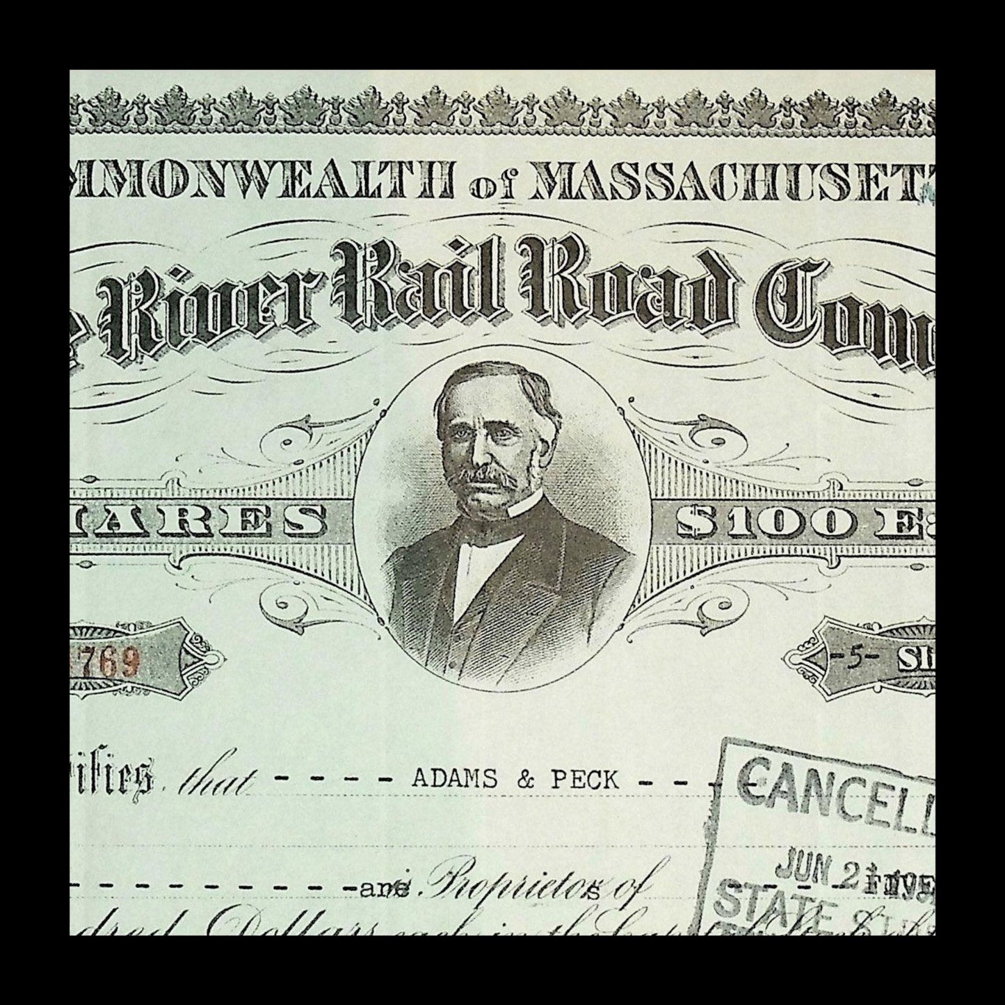 Ware River Rail Road Company Stock Certificate (Massachusetts) from 1940/50s
