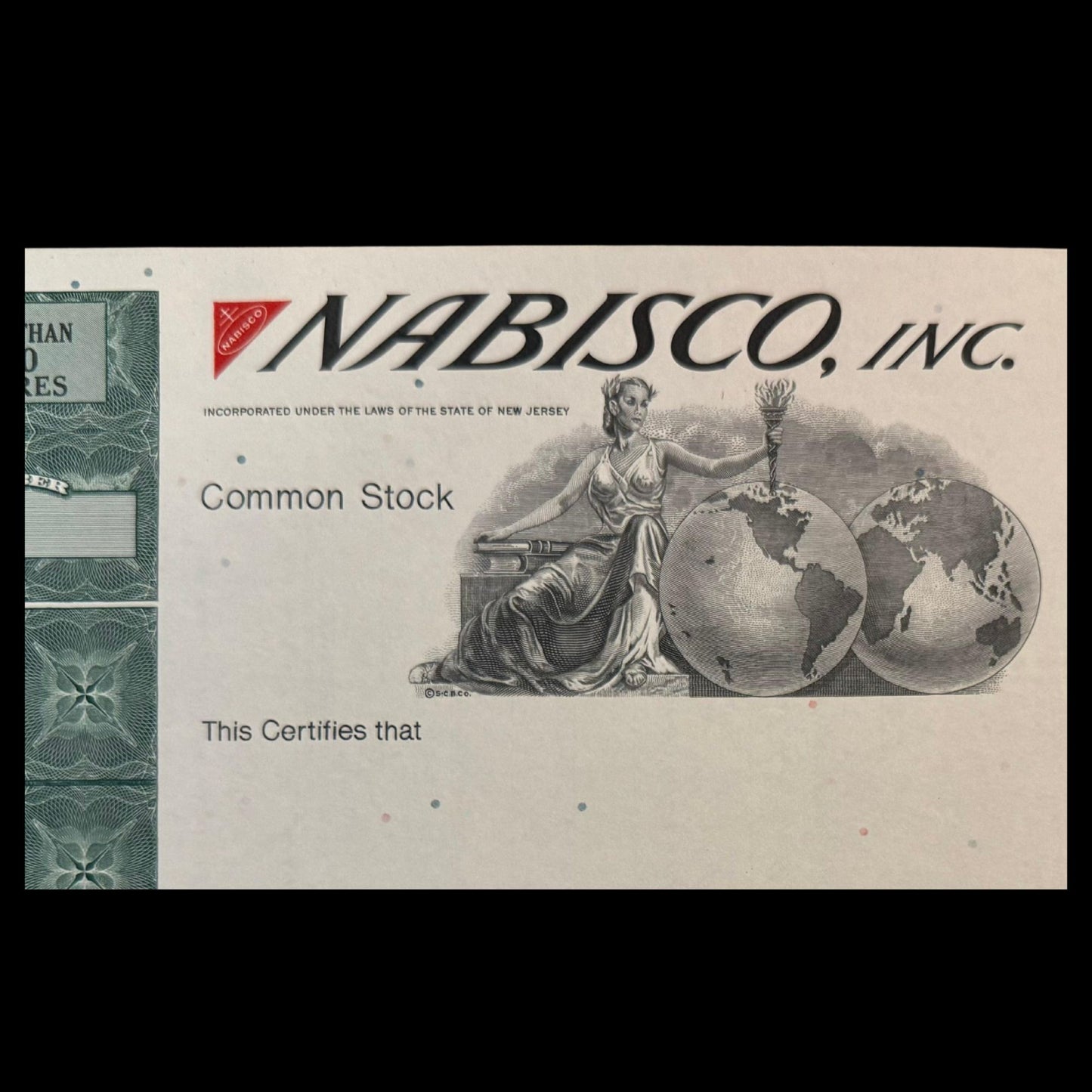 Nabisco Inc, Specimen Stock Certificate from 1970s