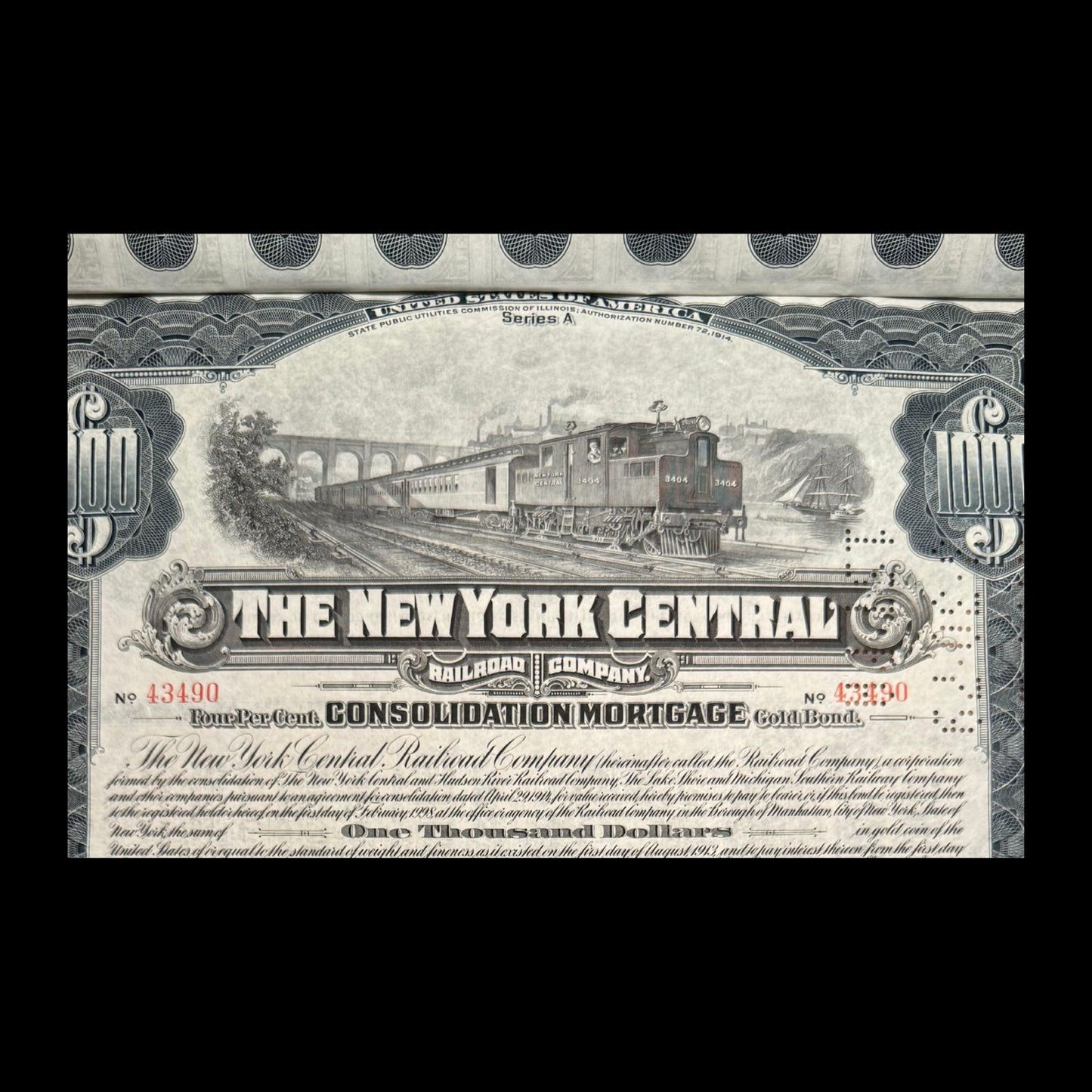 1913 年纽约中央铁路公司债券(附有息票)