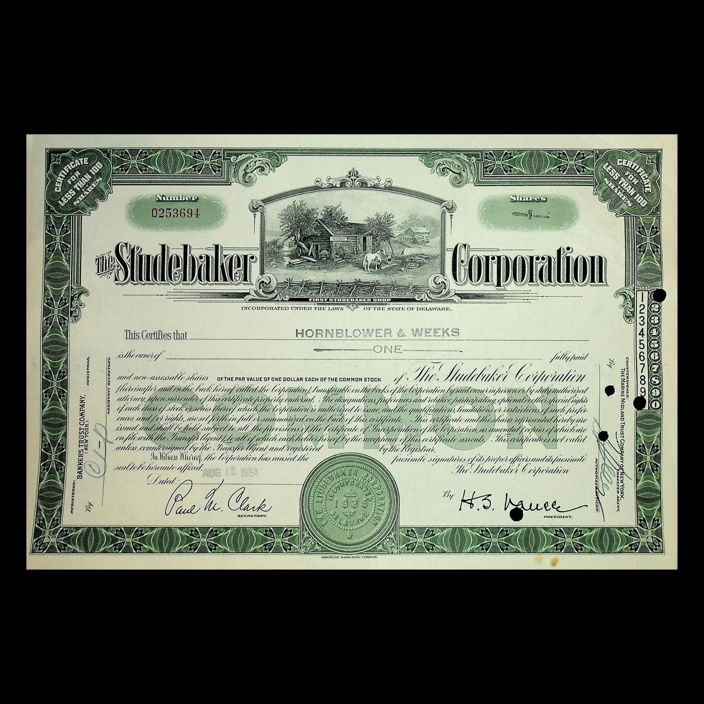 1940/50 年代的 Studebaker 公司股票证书
