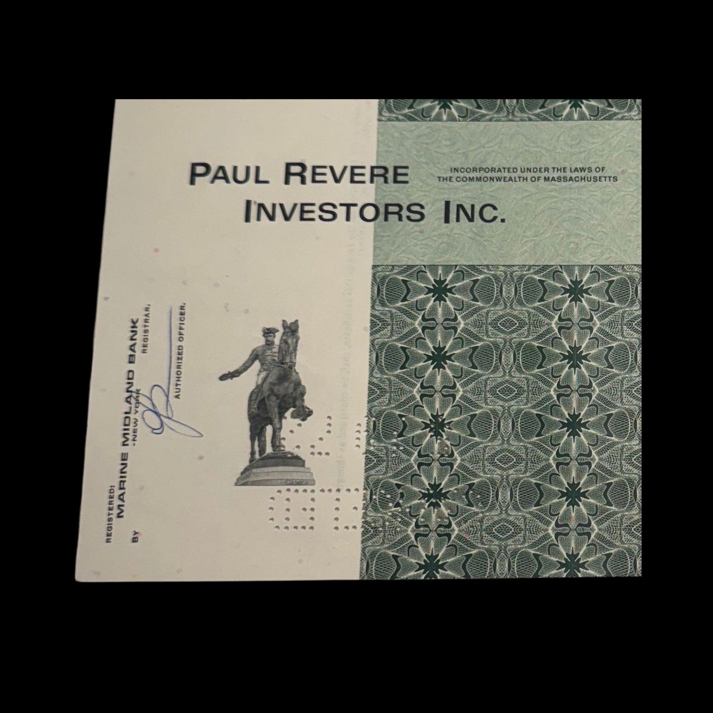 Paul Revere Investors Inc,股票证书
