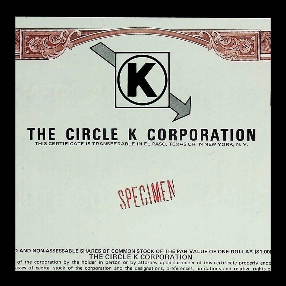 Circle K Stores Corporation 股票证书样本