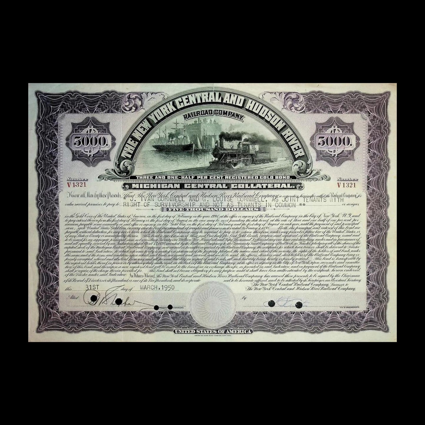 Railroad Stock & Bond Certificate Collectable Bundle Five Pack - 4x Stocks & 1x Bond