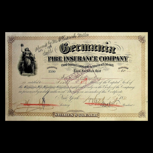 Germania Fire Insurance (New York) Company Certificate – 1880