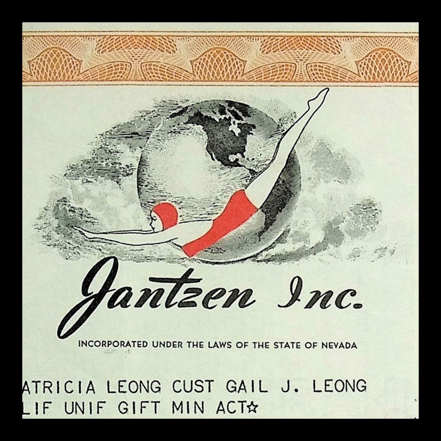 Jantzen Knitting Mills Inc Stock Certificate from 1940 - 1960s