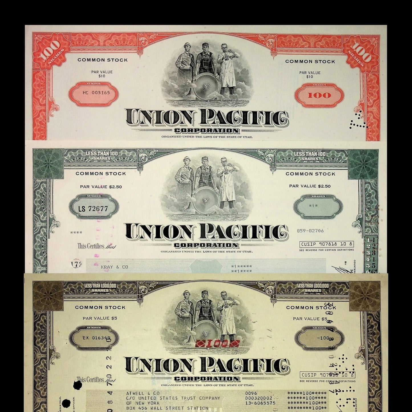 Union Pacific Stock Certificate from 1970s to 1980s