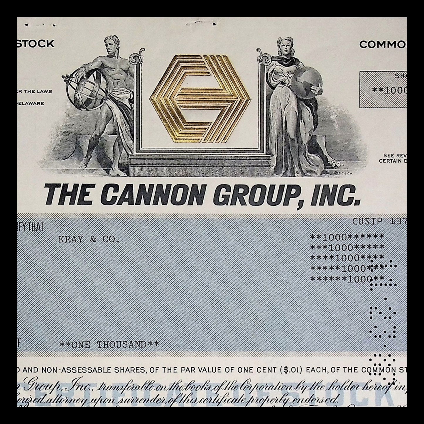 The Cannon Group, Inc (Chunk Norris) Scandal Stock Certificate from 1980s