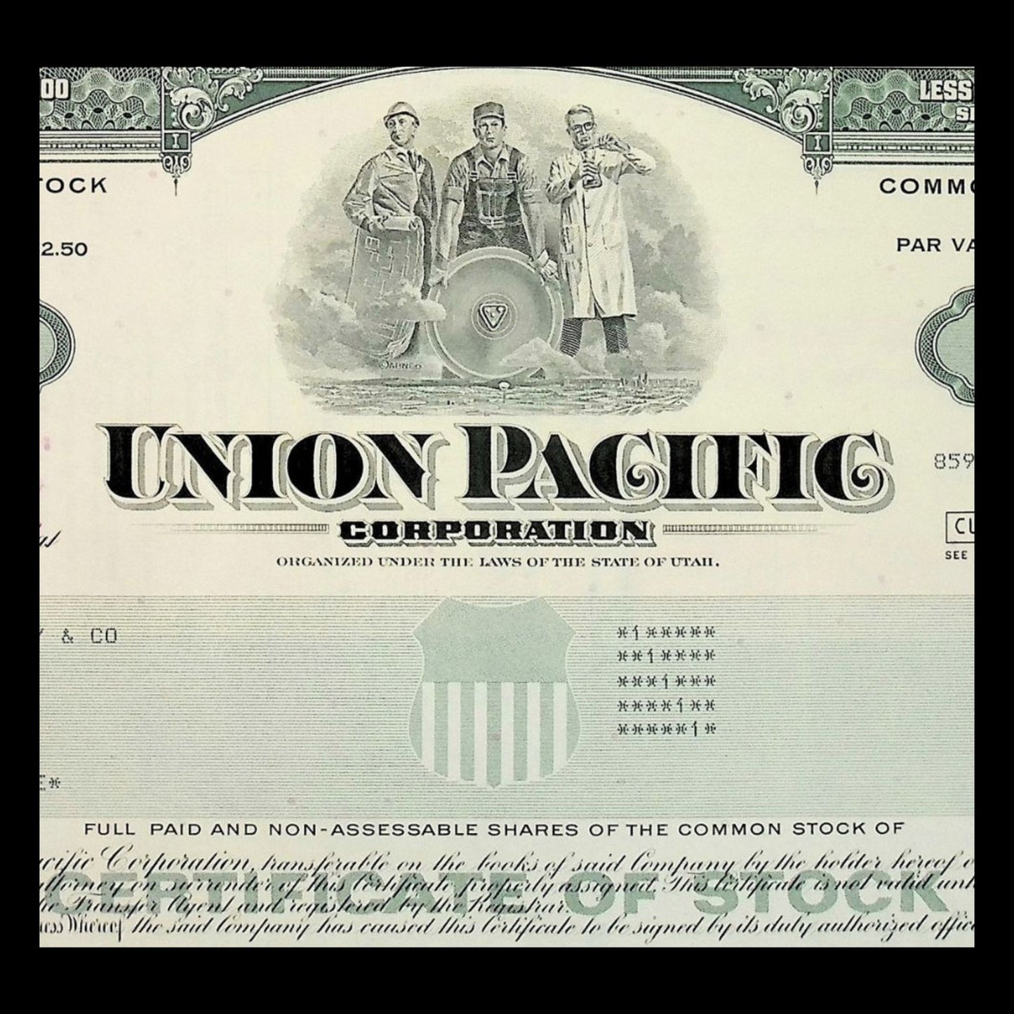 Union Pacific Stock Certificate from 1970s to 1980s