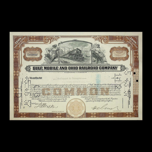 Gulf, Mobile and Ohio Railroad Company Stock Certificate from 1950s