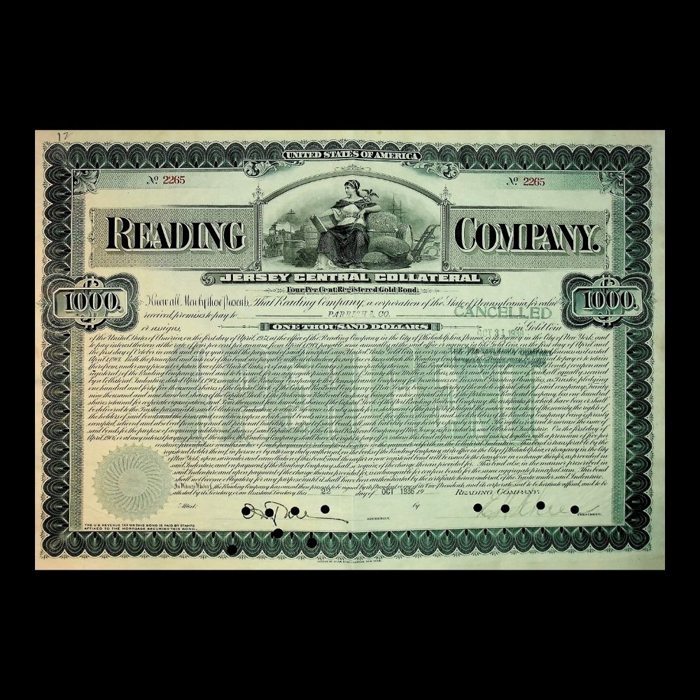 Reading Company Gold Bond Certificate from 1930s