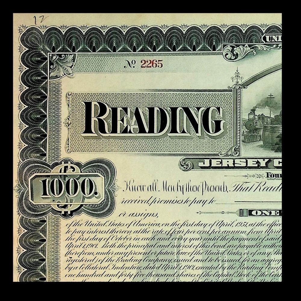Reading Company Gold Bond Certificate from 1930s