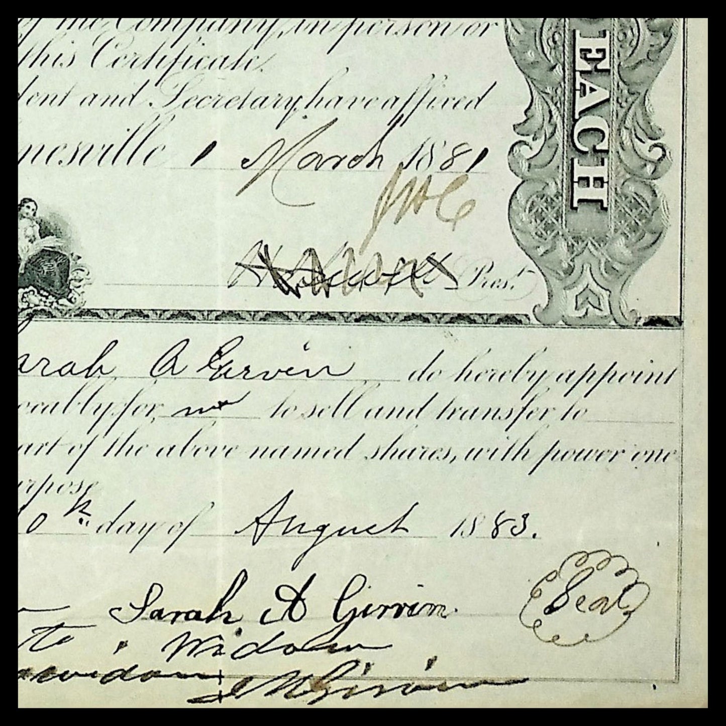 Central Ohio Rail Road Company Stock Certificate from 1881