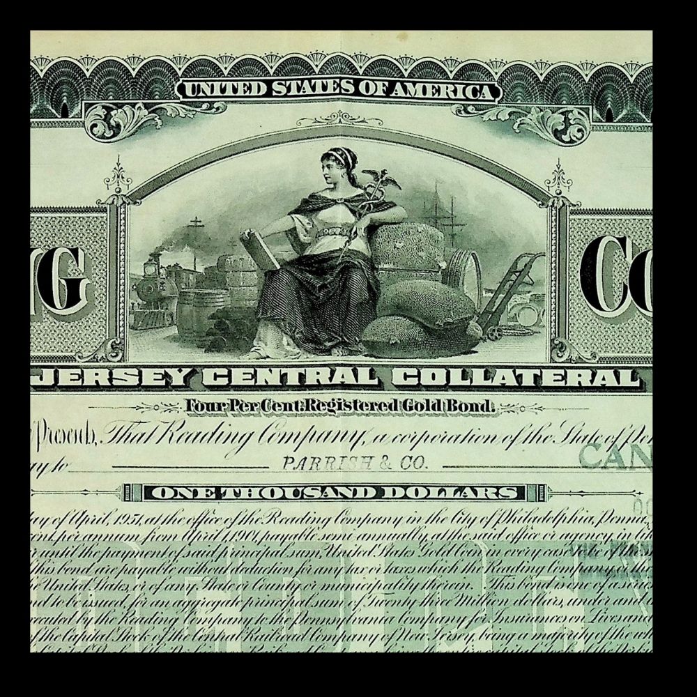 Reading Company Gold Bond Certificate from 1930s