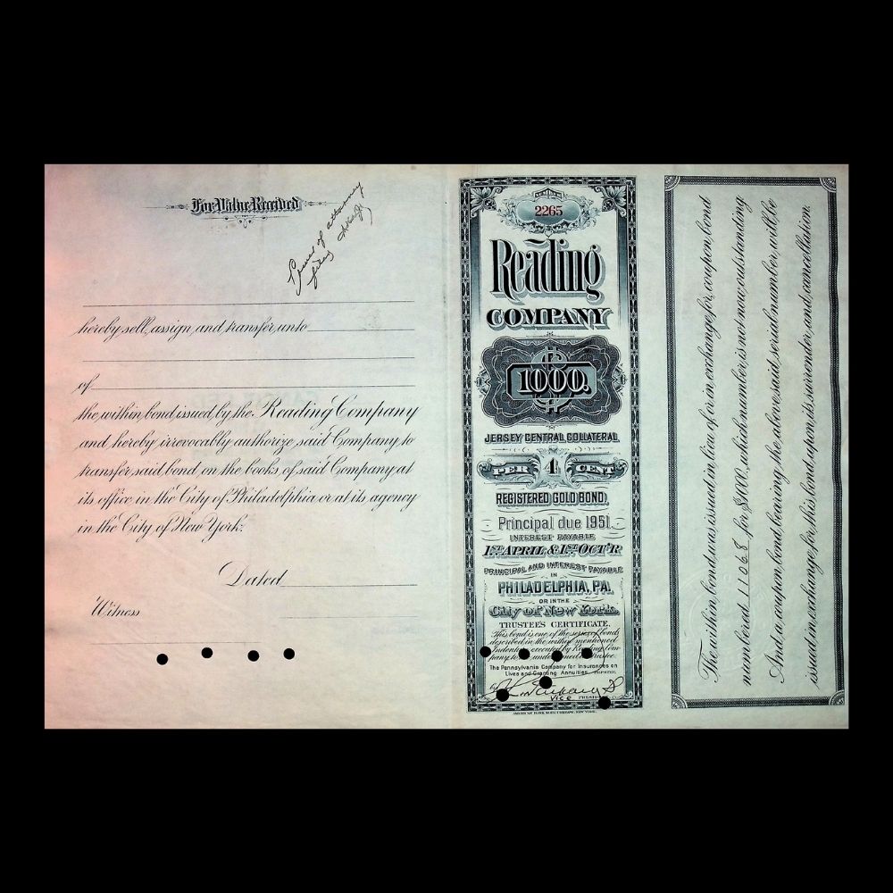 Reading Company Gold Bond Certificate from 1930s