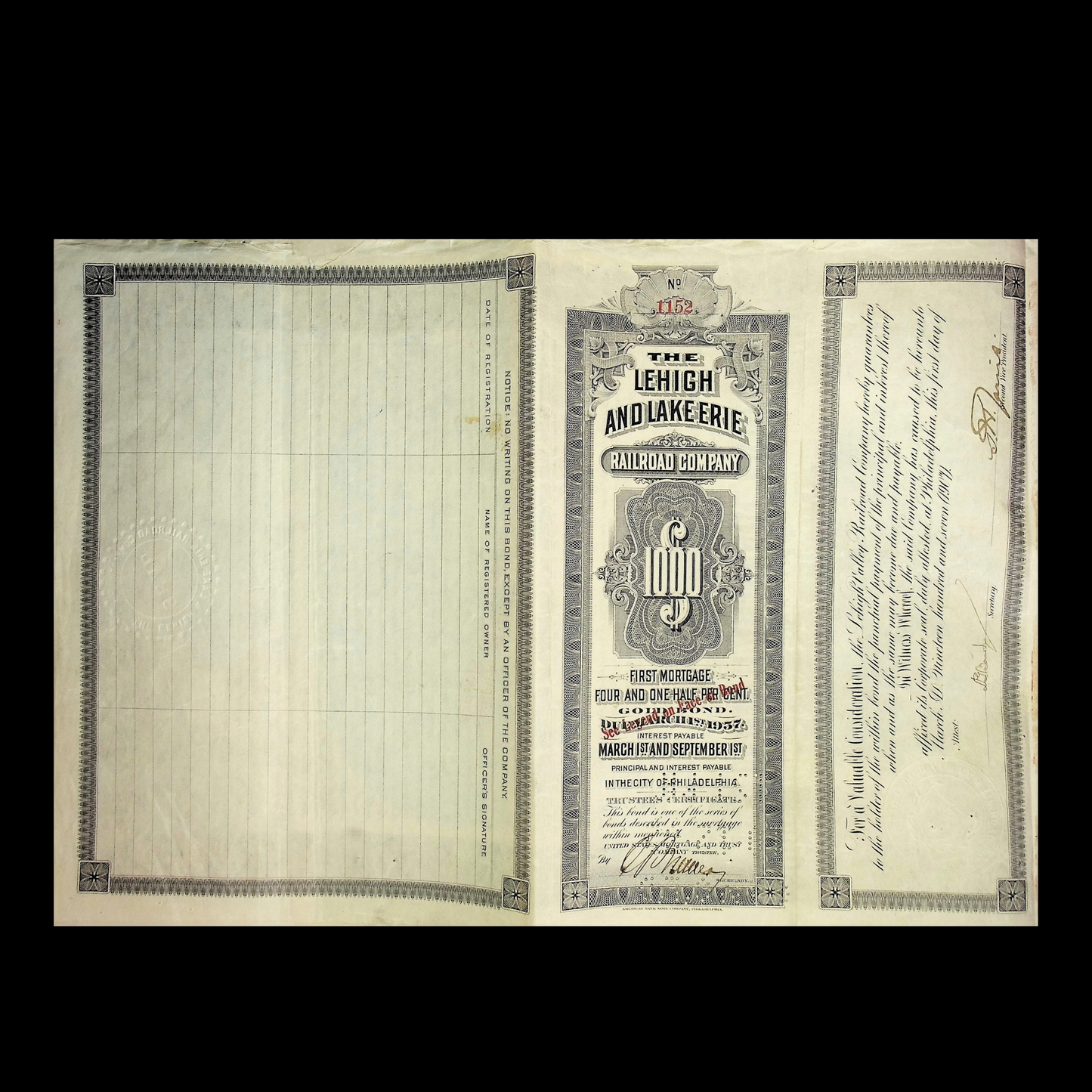 利哈伊和伊利湖铁路公司 1907 年金质债券