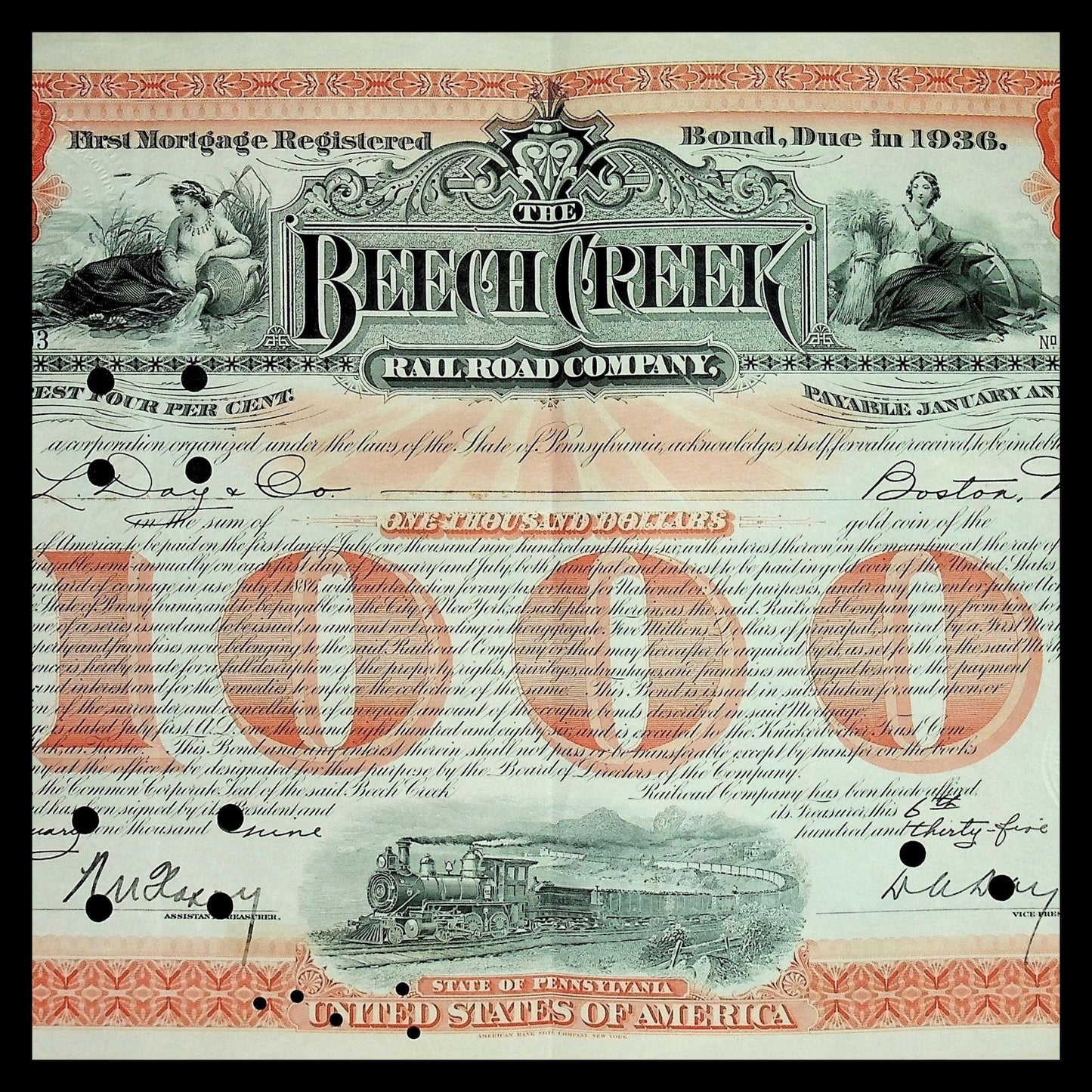 1939 年 Beech Creek 铁路债券证书