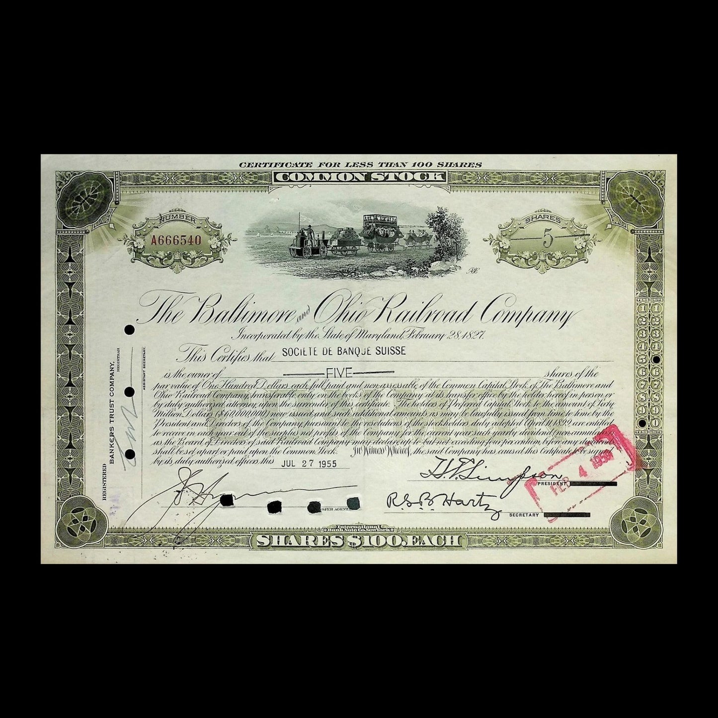 Railroad Stock & Bond Certificate Collectable Bundle Five Pack - 4x Stocks & 1x Bond