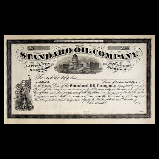 Standard Oil Company Unissued Stock Certificate from 1870s